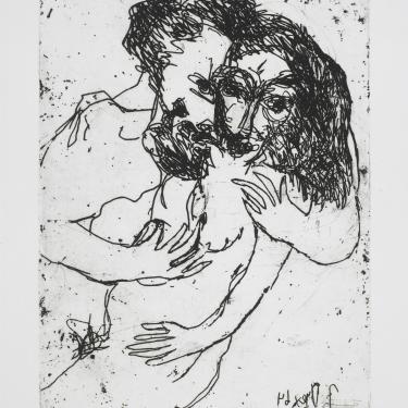 «Petit couple barbe (Mme Poncet),1964, eau-forte, 21,3x16,1cm, signé et daté en bas à droite, K-B 164