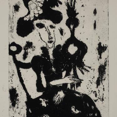 «Femme à l'oiseau», 1961, eau-forte et aquatinte, 24,5x17,4cm, signé et daté en bas à gauche, K-B 137