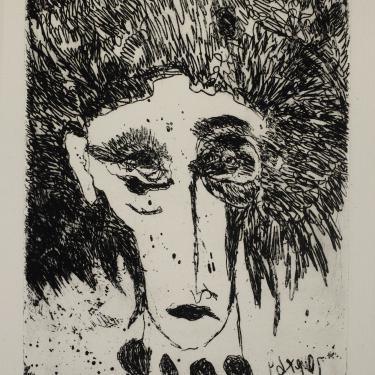 «Femme cheveux crépus (pauvrefolle)», 1964, eau-forte, 24,5x18,9cm, signé et daté en bas à droite, K-B 171
