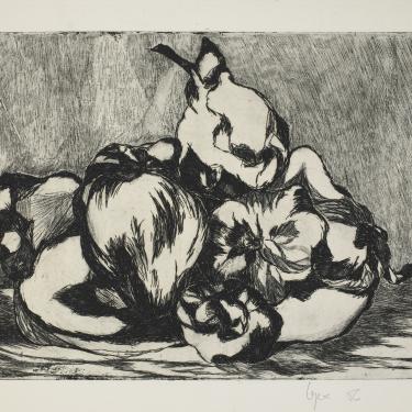 Fruits dans une assiette, 1956, eau-forte, 21x19cm, K-B 63