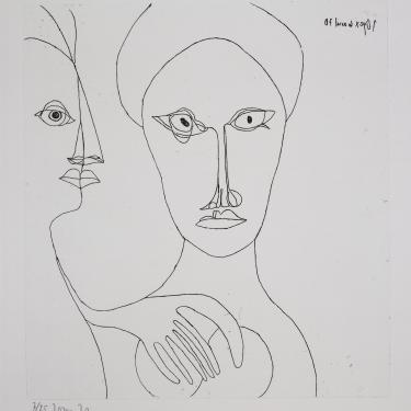 «Portrait homme et femme aux traits», 6 avril 1970, eau-forte, 32x29,3cm, signé et daté en haut à droite,K-B 249