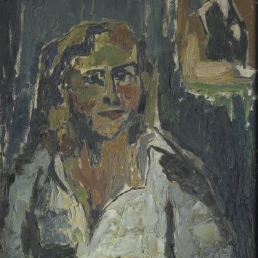 Femme à la blouse blanche, 1953, huile sur carton, 60,5x49,5, signé et daté au verso