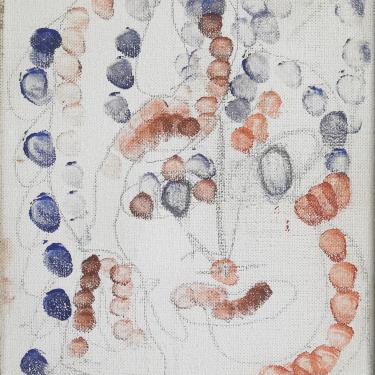 Visage de femme, vers 1982, huile au doigt sur toile, 24x19cm